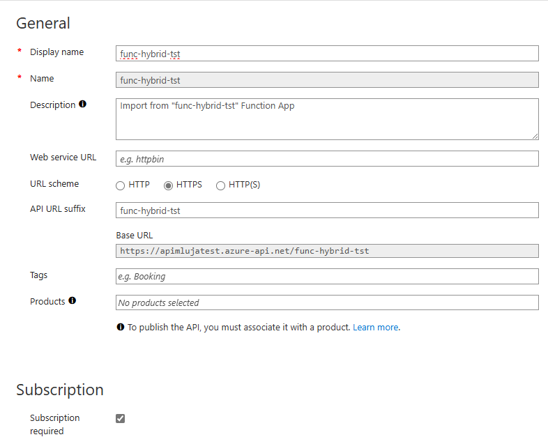 API Management - adding Azure Function as a new API