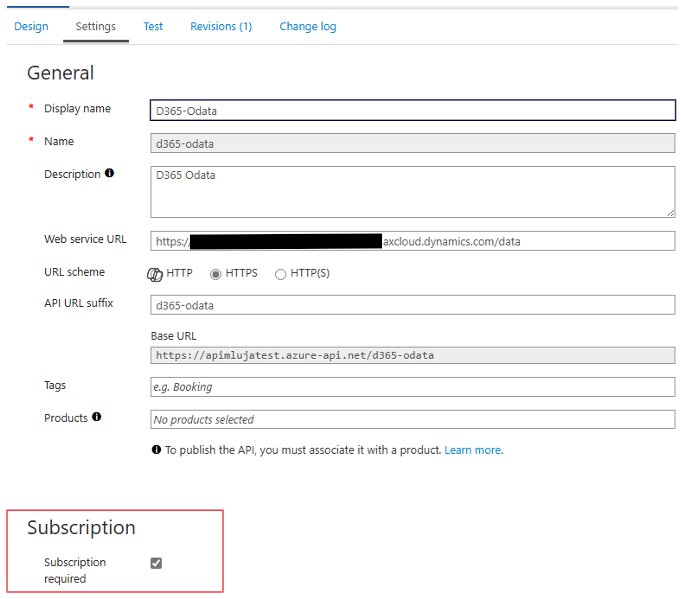 Azure portal – creating a new API