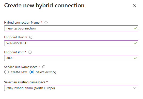 Azure Portal - Hybrid Connection configuration