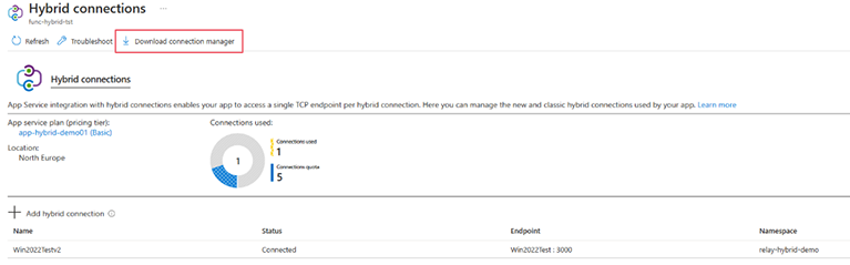 Azure Portal - Hybrid Connection Manager download