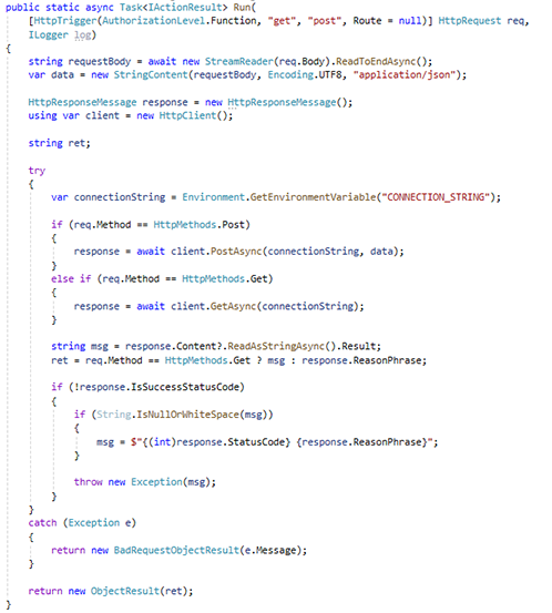 Azure Function code for request forwarding