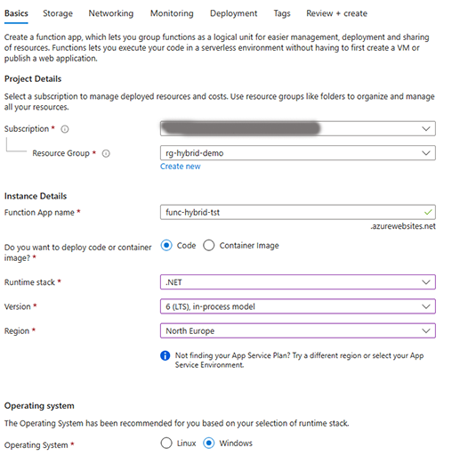 Creating a new Function App