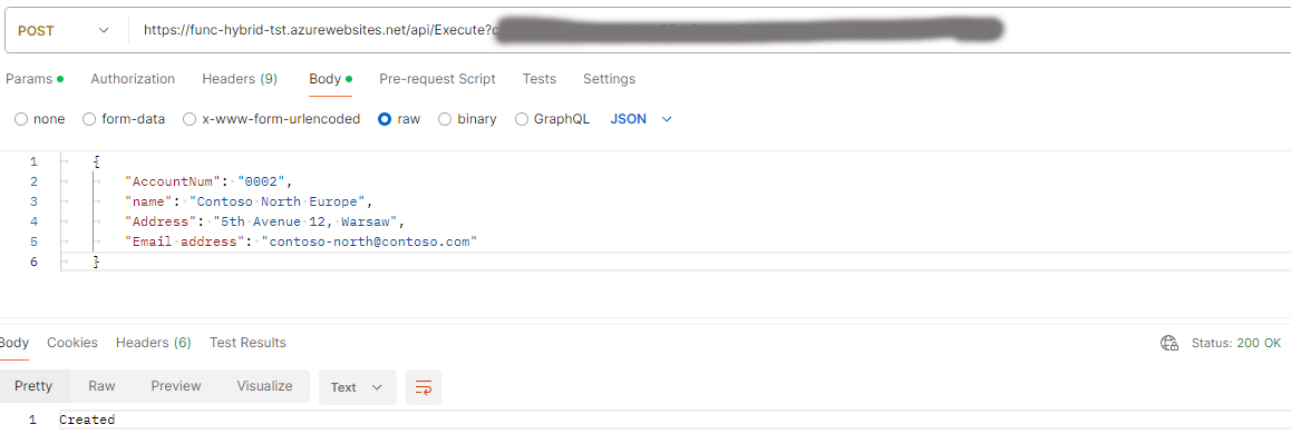 Postman - test request to Azure Function